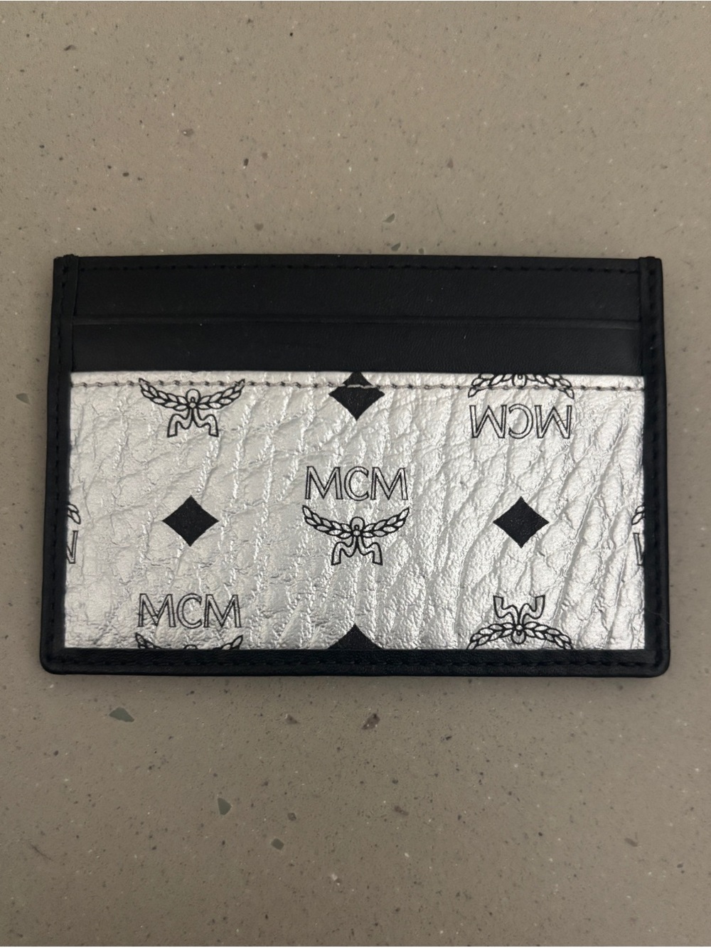 NEW w/box MCM Silver & Black Logo Card Holder